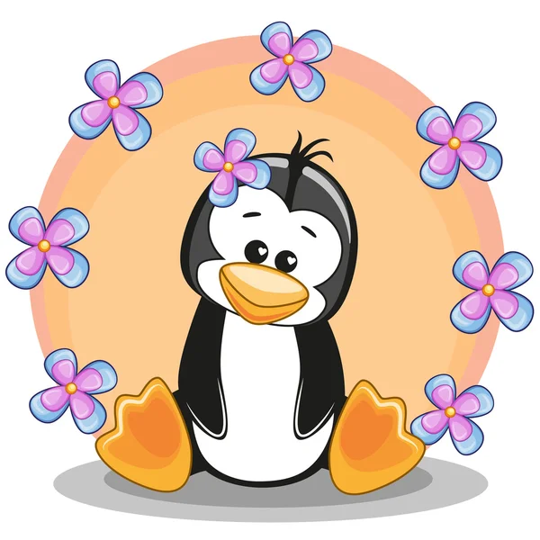 Penguin with flowers — Stock Vector