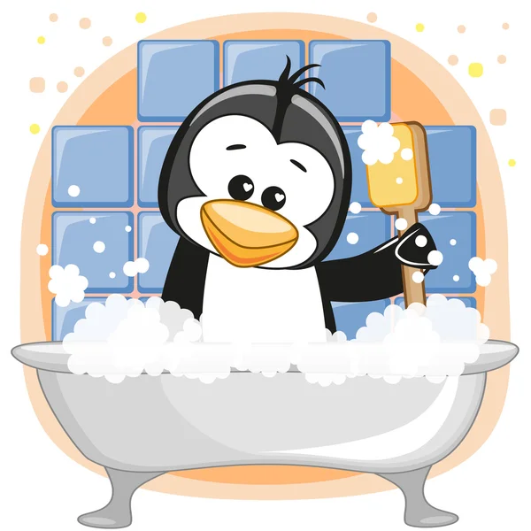 Schattig Penguin in de badkamer — Stockvector