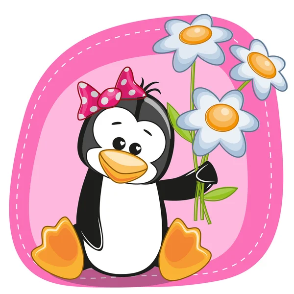 Pingvin med blomster – Stock-vektor