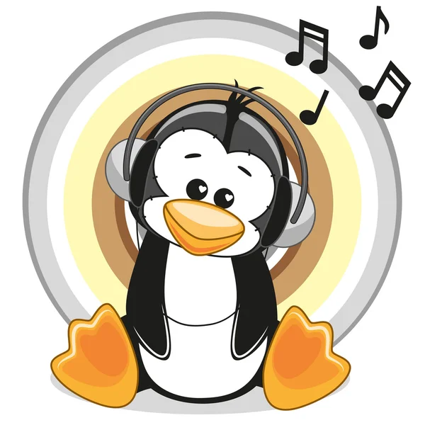 Penguin dengan headphone - Stok Vektor