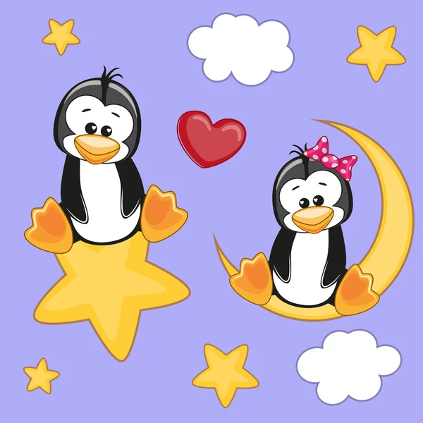 Cute Lovers Penguins — Stock Vector