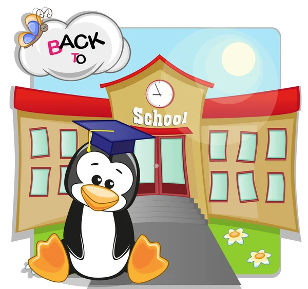 Pingüino y escuela — Vector de stock