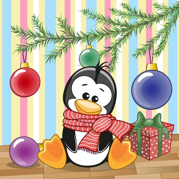 Pinguim debaixo da árvore — Vetor de Stock
