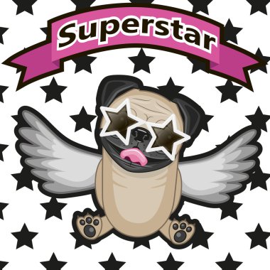 Yıldız gözlük ile Superstar Pug köpek