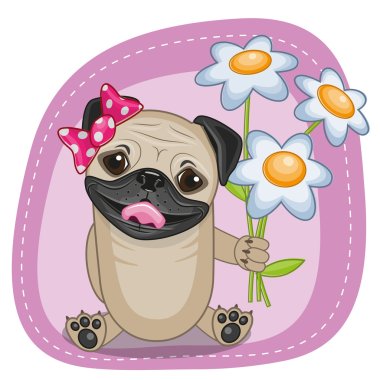Pug Dog with flowers