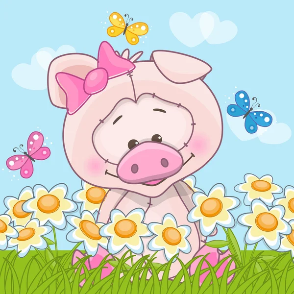 Cochon aux fleurs — Image vectorielle