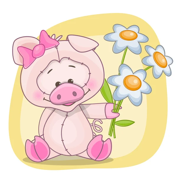 Çiçeklerle domuz — Stok Vektör