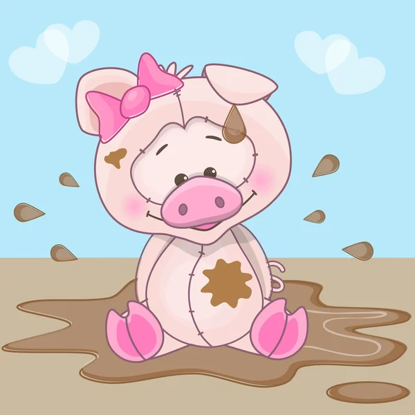 Pig is sitting in a mud — Stock Vector