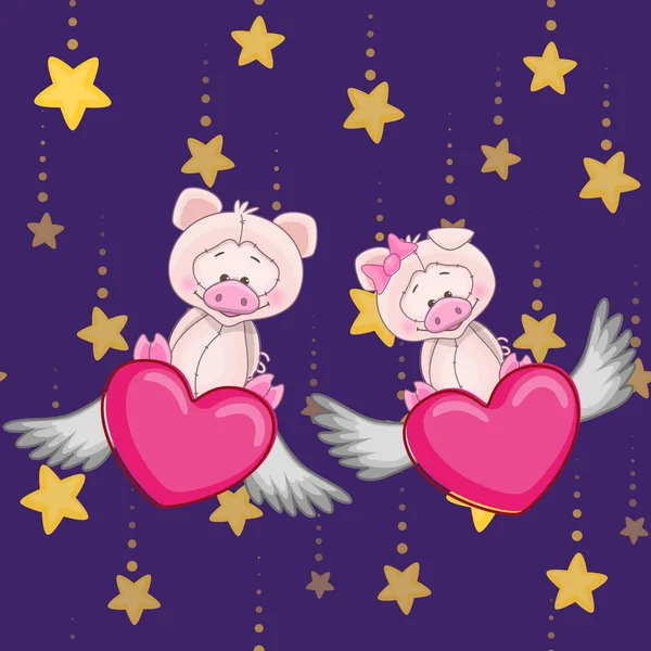 Cute Lovers Pigs — Stock Vector