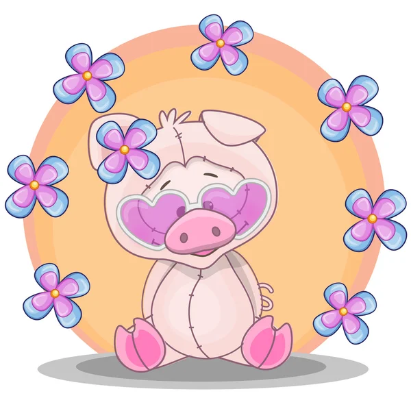Babi dengan bunga - Stok Vektor