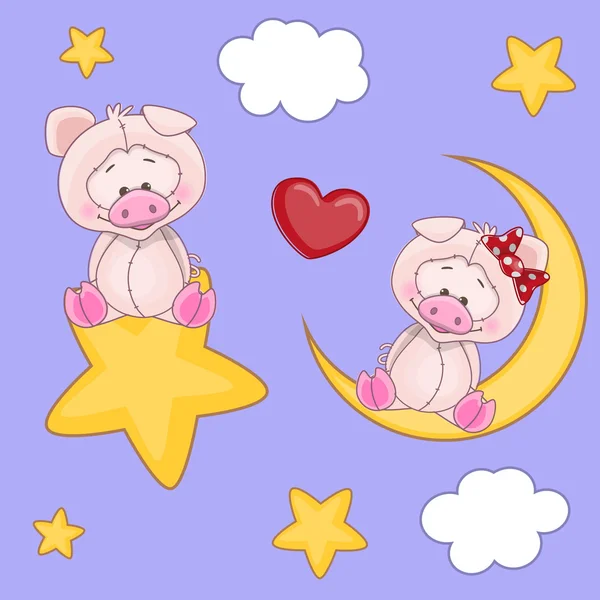 Cute Lovers Pigs — Stock Vector