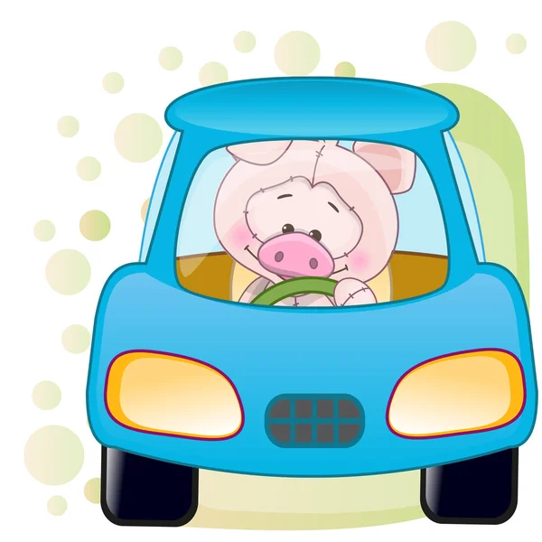 Pig in a car — Stock Vector