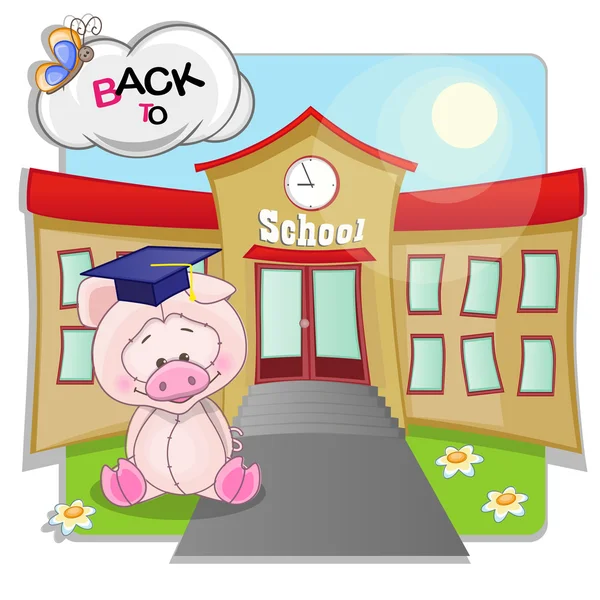 Cerdo y escuela — Vector de stock