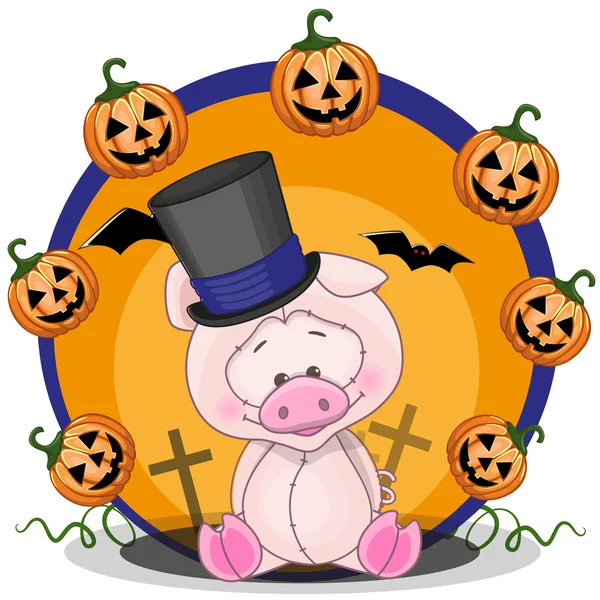 Halloween karikatura prase s dýně — Stockový vektor