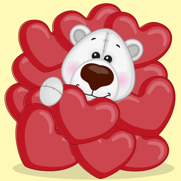 Polar Bear in hearts — Stock Vector