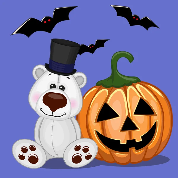 Oso polar de Halloween con calabaza — Vector de stock