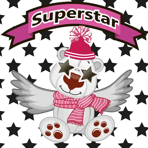 Orso polare superstar con occhiali a stella — Vettoriale Stock