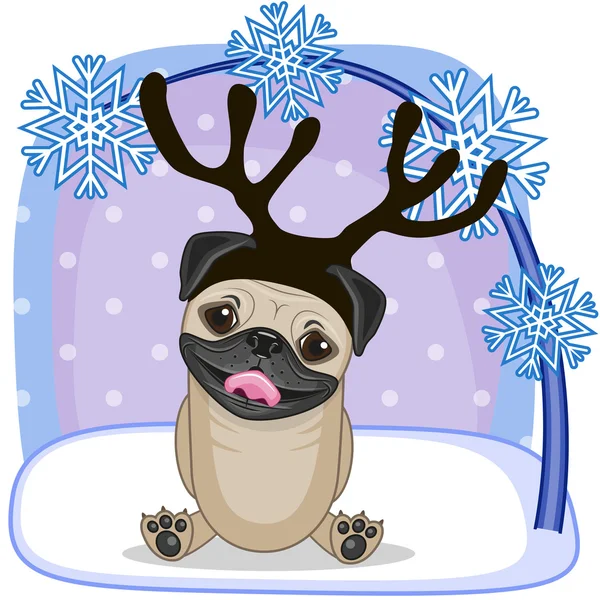 Pug Dog with antlers — Stock Vector