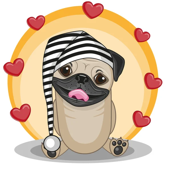 Pug Dog with hearts — Stock Vector