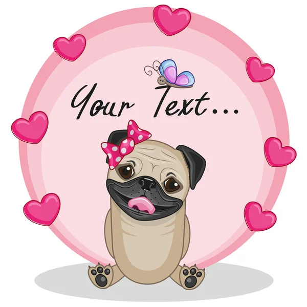 Perro Pug con corazones — Vector de stock