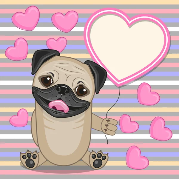 Pug Dog con marco de corazón — Vector de stock