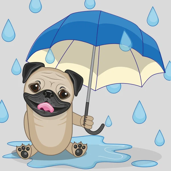 Mops pies z parasolem — Wektor stockowy