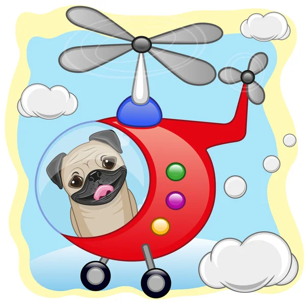 Cão pug em helicóptero —  Vetores de Stock