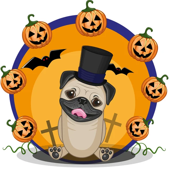 Halloween Dog with pumpkins — Stock Vector