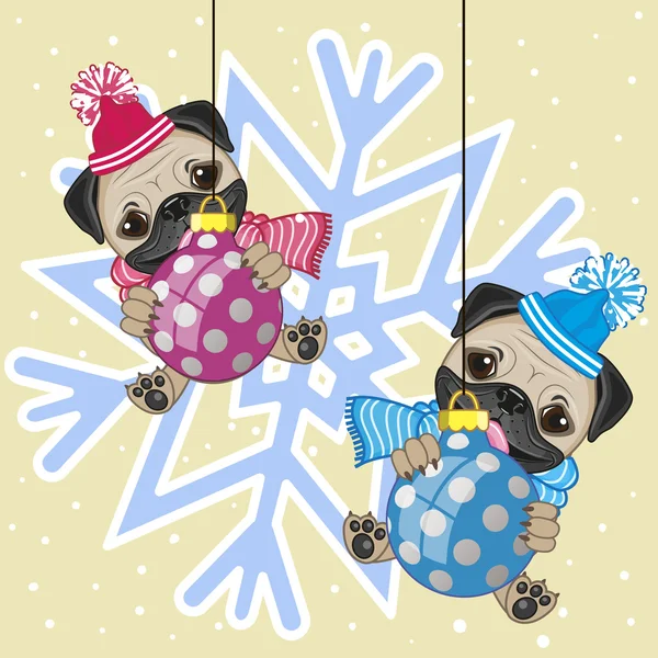 Two Pug Dogs in hat — Stock Vector