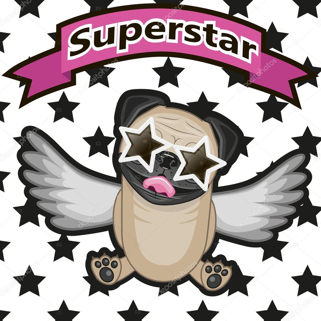 Superstar Pug Dog with star glasses