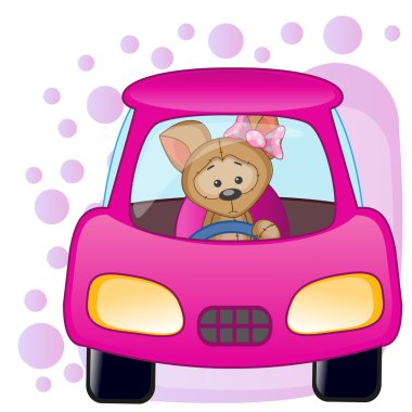 Köpek yavrusu kız arabada