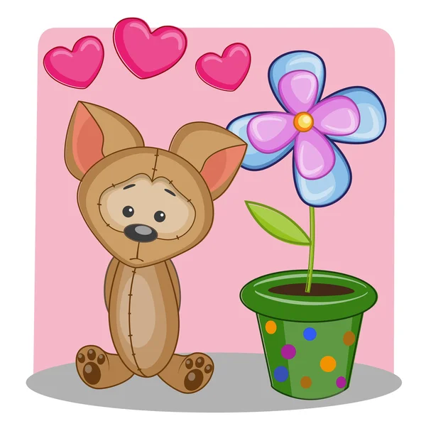 Chien avec coeur et fleur — Image vectorielle