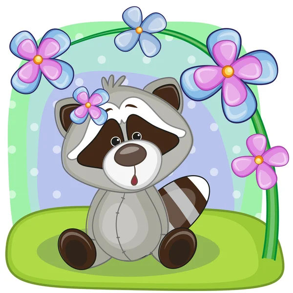 Raccoon with flowers — Stock Vector