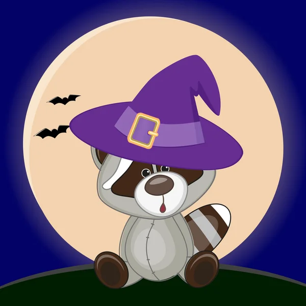 Halloween Raccoon in hat — Stock Vector