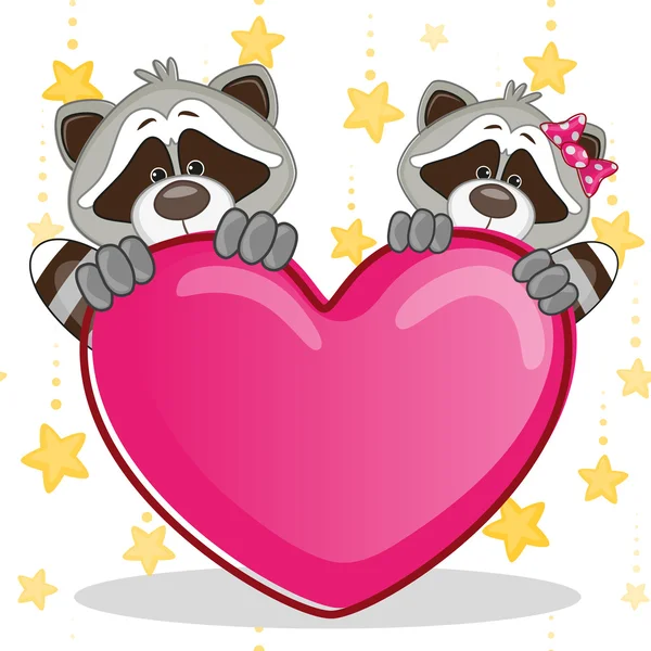 Cute Lovers Raccoons — Stock Vector