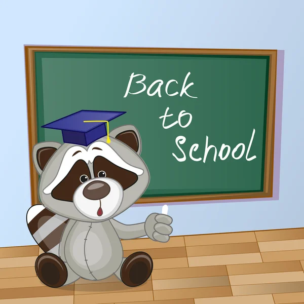 Cartoon tvättbjörn skrev i klassrummet — Stock vektor