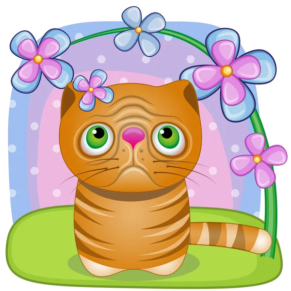 Gato con flores — Vector de stock