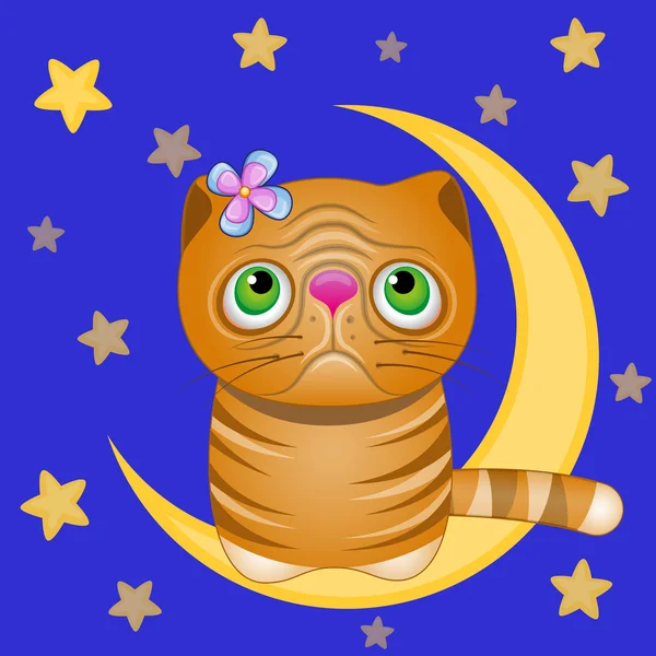 Gato lindo en la luna — Vector de stock