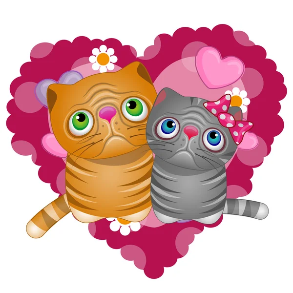 Two Cats in heart — Stock Vector