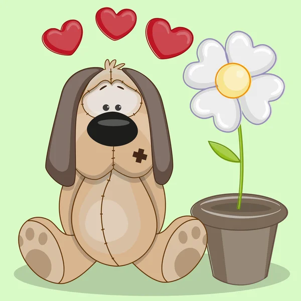 Perro con corazón y flor — Archivo Imágenes Vectoriales