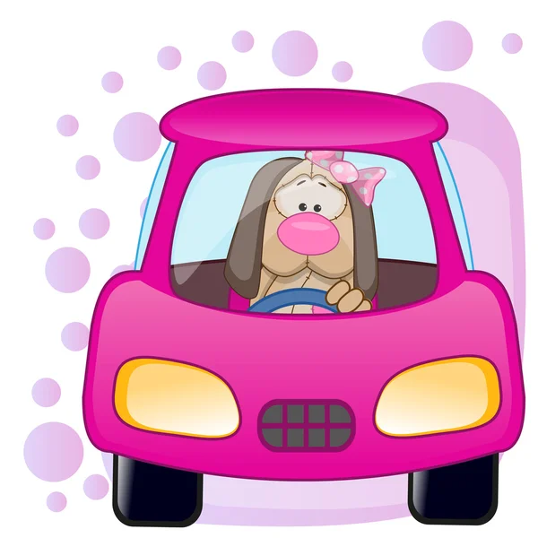 Chica perro en un coche — Vector de stock