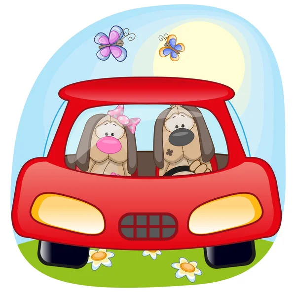 Due cani in macchina — Vettoriale Stock