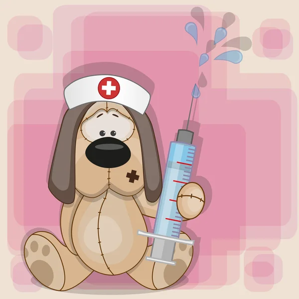 Cane infermiera tenere una siringa — Vettoriale Stock