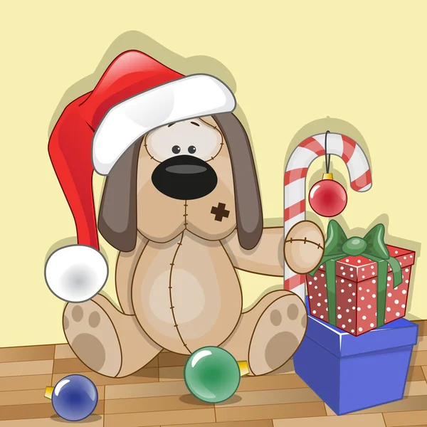 Weihnachtsmann Hund mit Blume — Stockvektor