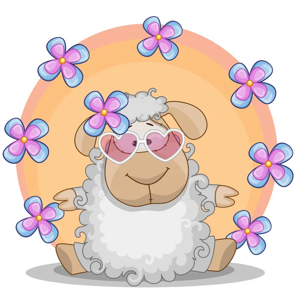 Ovelhas com flores —  Vetores de Stock