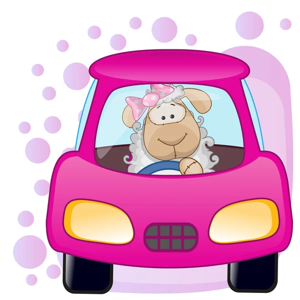 Sheep girl in a car — Stock Vector