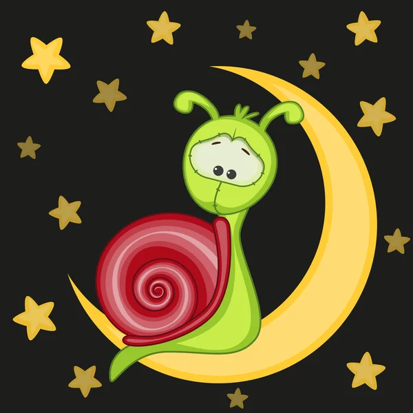 Lindo caracol en la luna — Vector de stock