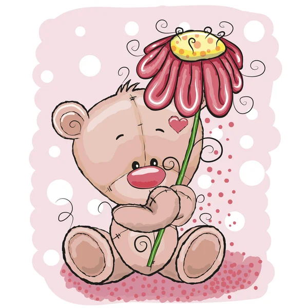 Urso com flor — Vetor de Stock
