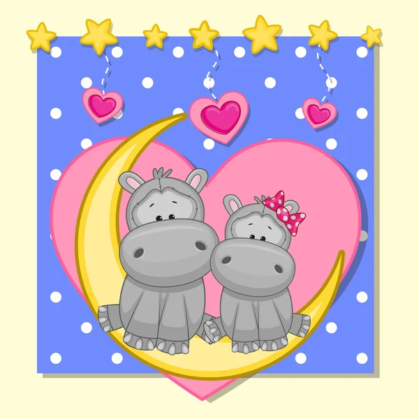 Cute Lovers Hippos — Stock Vector