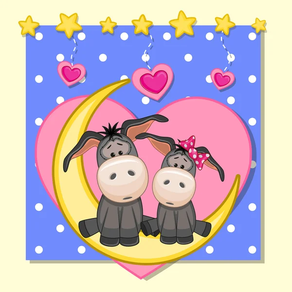 Cute Lovers Donkeys — Stock Vector